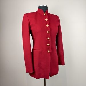 Vintage Barami Red Military Style Blazer Jacket Slim Fit Women's 2 Gold Buttons